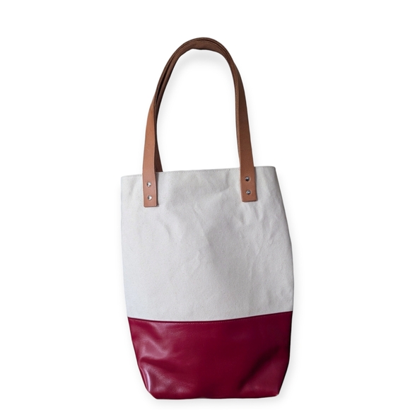 Fleabags Tote Bag with Leather Handles Red and White Handmade in Brooklyn Rare - Picture 3 of 10